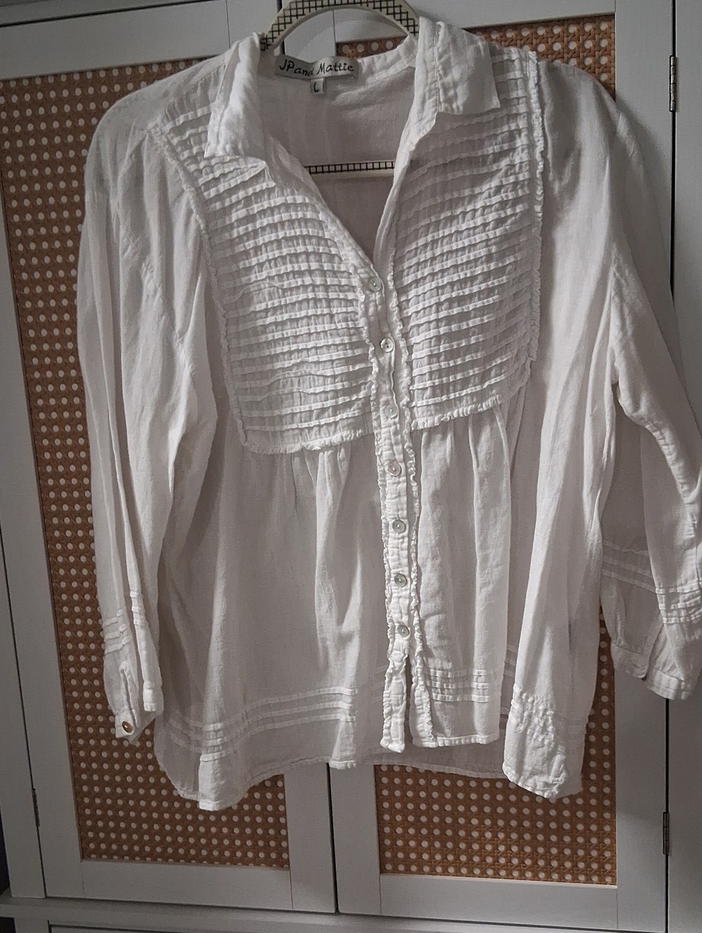 JP and Mattie White Pintuck Button-Down Shirt